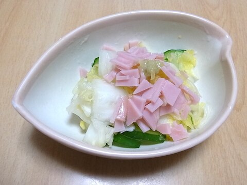 白菜、きゅうりの漬物　ハムわさびのせ